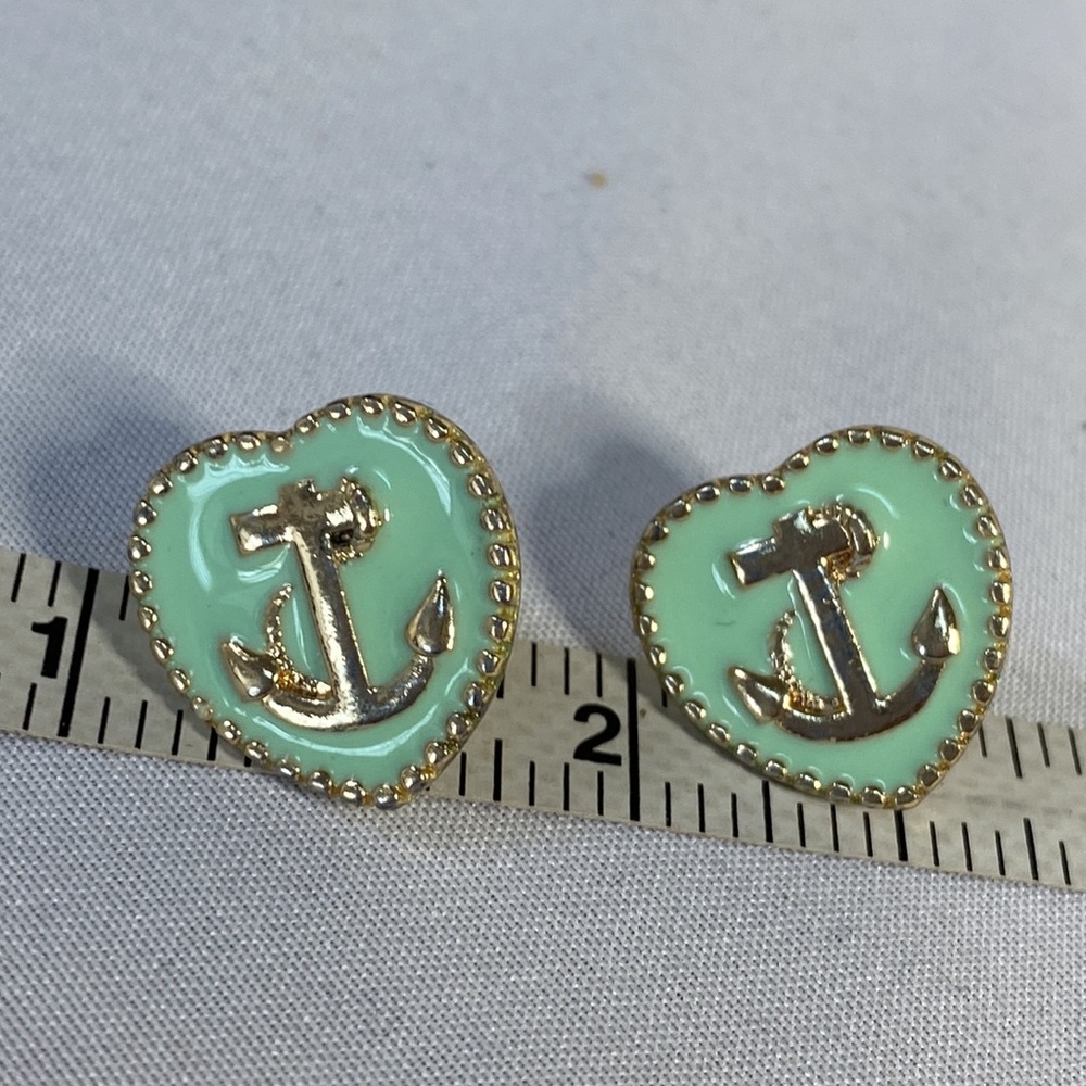 Mint green heart earrings with anchor